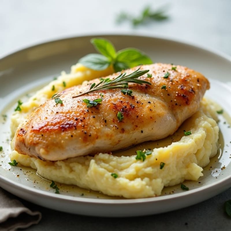 Herb-Roasted Chicken Breast with Garlic Mashed Potatoes