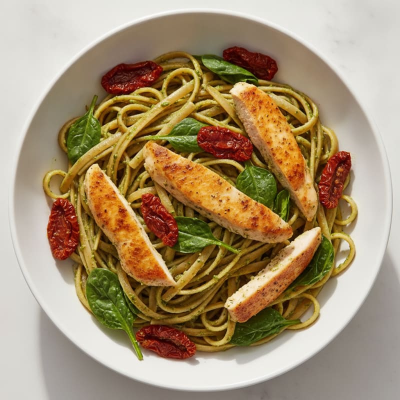 Pesto Chicken Linguine with Sun-Dried Tomatoes