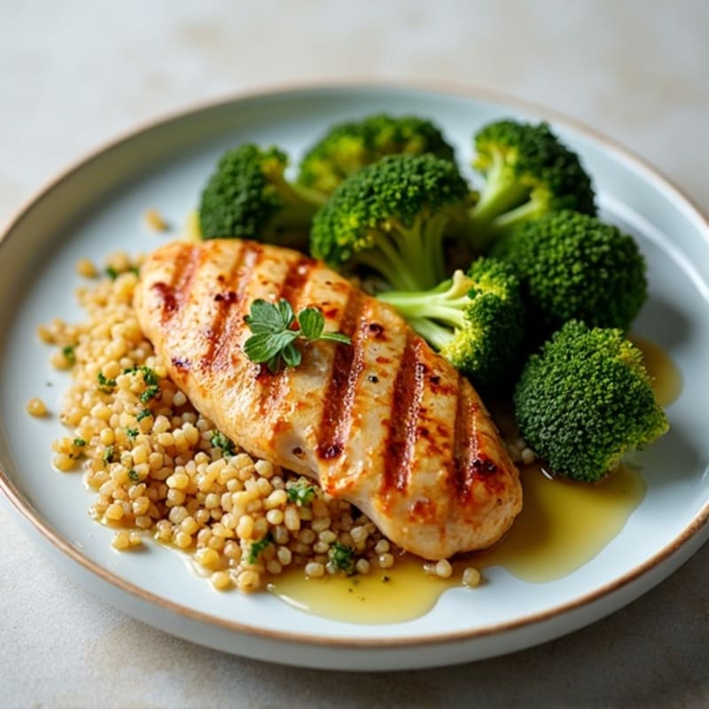 Grilled Chicken Breast with Quinoa and Roasted Broccoli