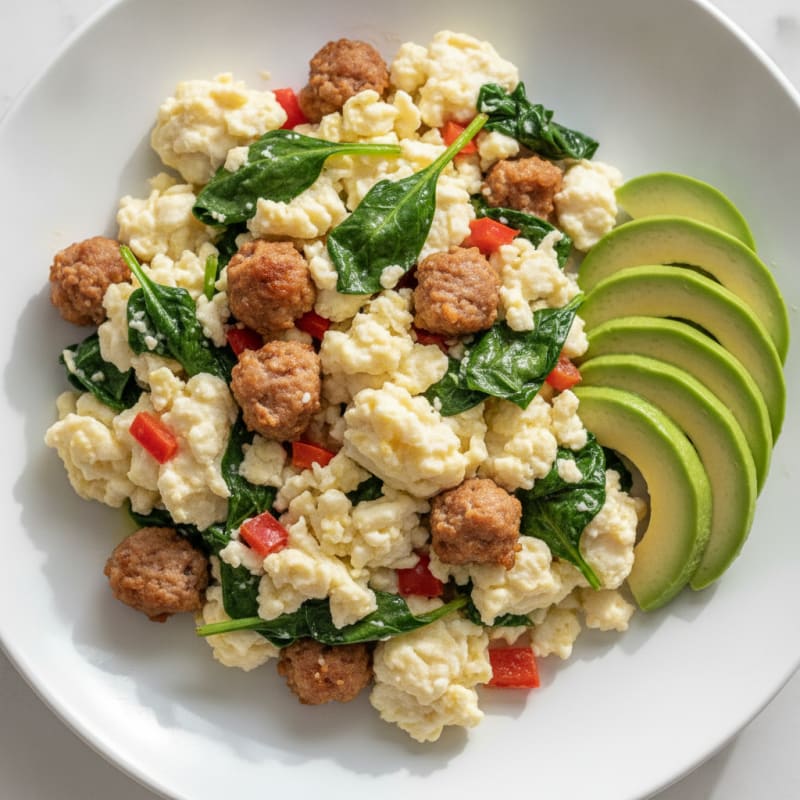 Egg White Scramble with Turkey Sausage and Spinach