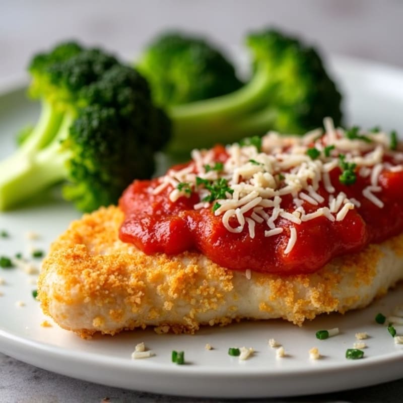 Healthy Crispy Chicken Parmesan with Roasted Broccoli