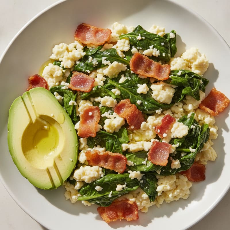 Egg White Scramble with Spinach and Turkey Bacon