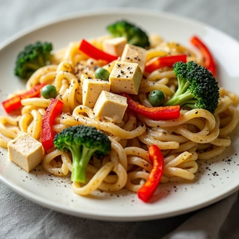 Creamy Cashew Alfredo Whole Wheat Pasta with Roasted Vegetables