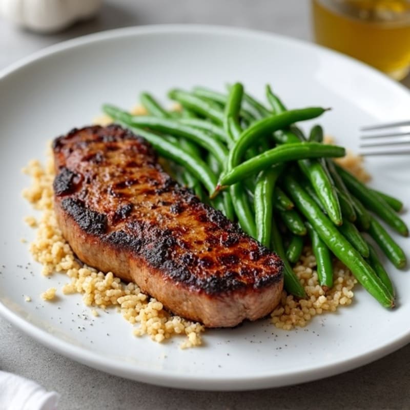 Seared Sirloin Steak with Garlic Green Beans and Quinoa