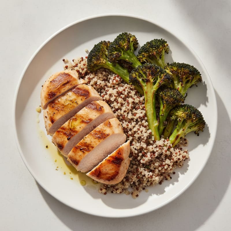 Grilled Chicken Breast with Quinoa and Roasted Broccoli