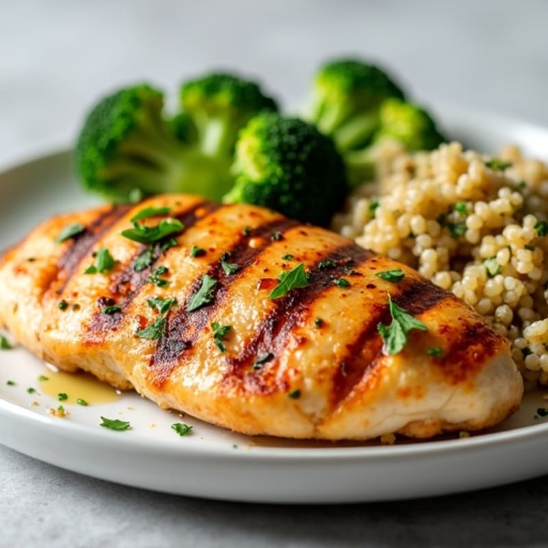 Grilled Chicken Breast with Quinoa and Steamed Broccoli