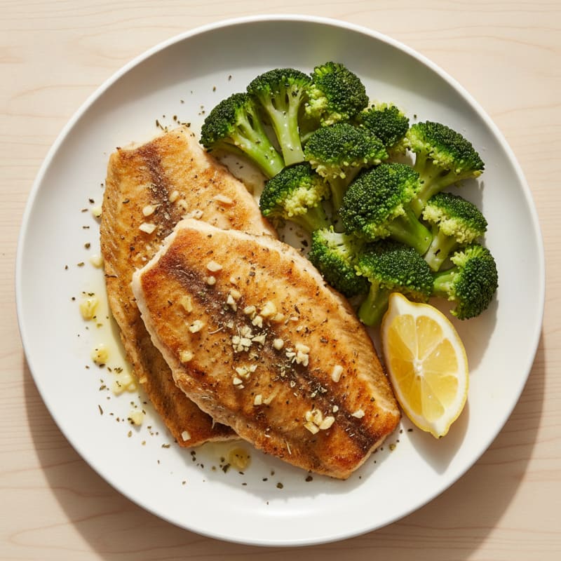 Seared Tilapia with Steamed Broccoli and Lemon