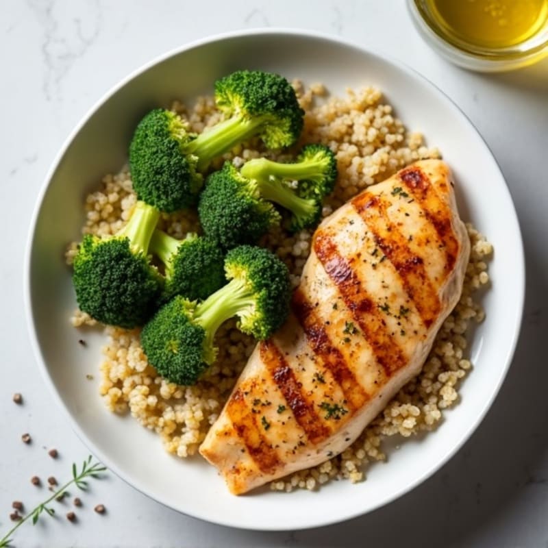 Grilled Chicken Breast with Quinoa and Roasted Broccoli
