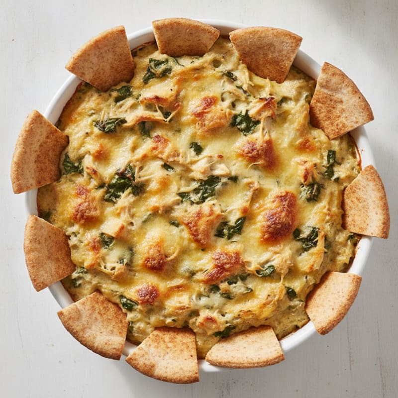 Baked Spinach Artichoke Dip with Toasted Pita