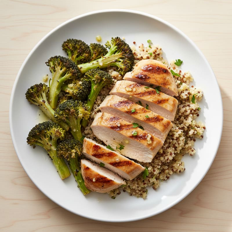 Grilled Chicken Breast with Quinoa and Roasted Broccoli