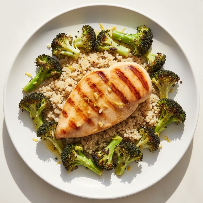 Grilled Chicken Breast with Quinoa and Roasted Broccoli