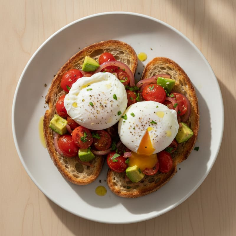Poached Egg with Herbed Tomatoes on Sourdough