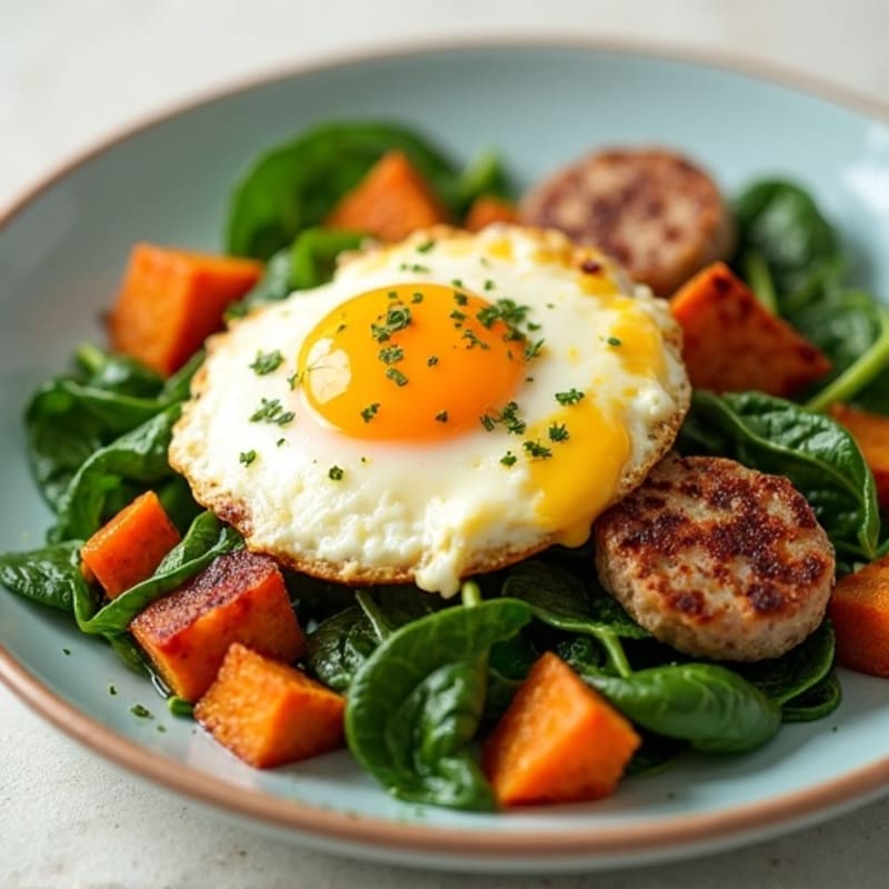 Egg White and Turkey Sausage Scramble with Spinach and Sweet Potato