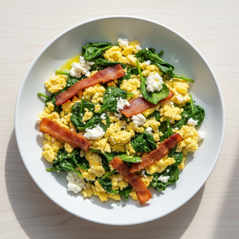 Cottage Cheese Scramble with Spinach and Turkey Bacon