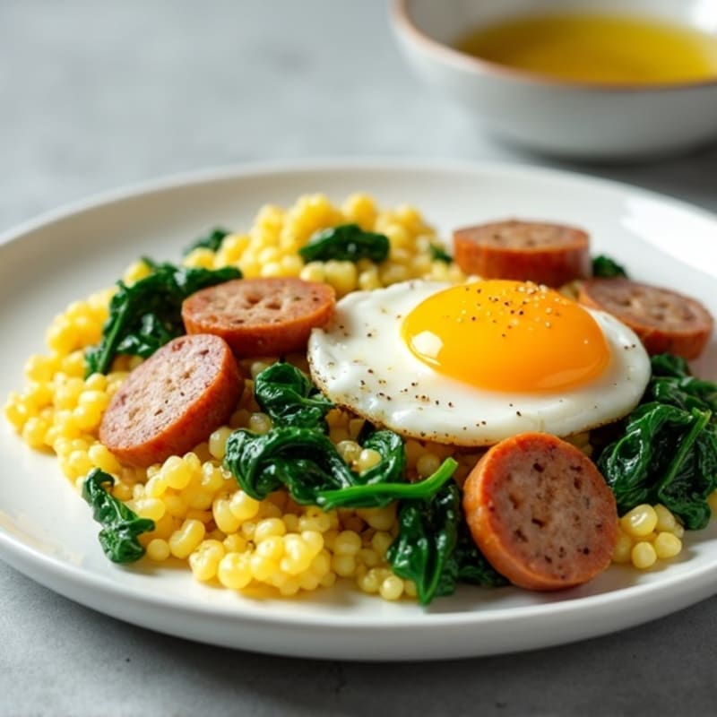 Egg White and Chicken Sausage Scramble with Spinach