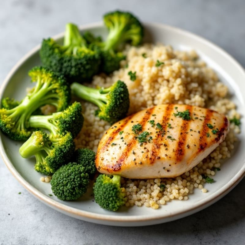Grilled Lemon Garlic Chicken Breast with Quinoa and Roasted Broccoli