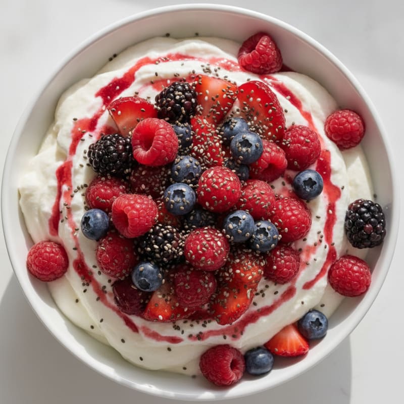 Greek Yogurt Protein Mousse with Mixed Berries