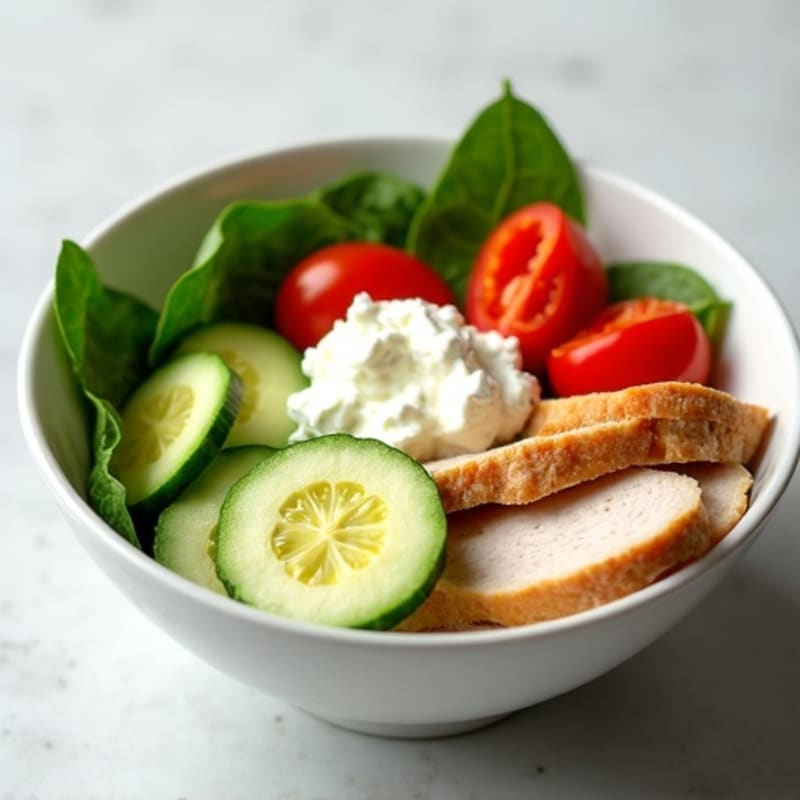 Creamy Cottage Cheese Power Bowl with Sliced Turkey and Fresh Vegetables