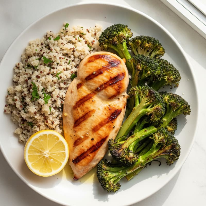 Grilled Chicken Breast with Quinoa and Roasted Broccoli