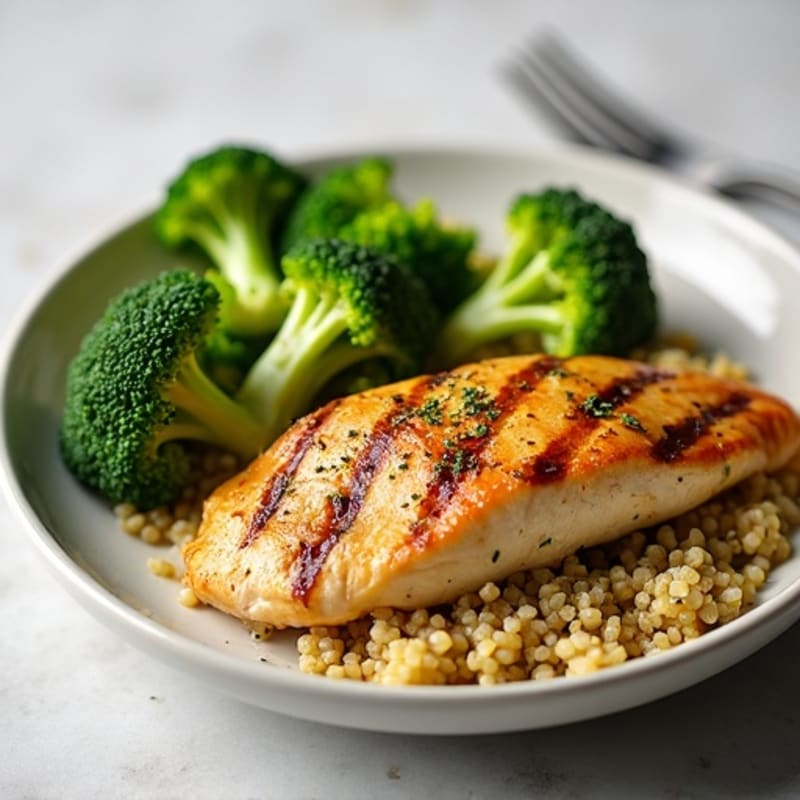 Grilled Chicken Breast with Steamed Broccoli and Quinoa