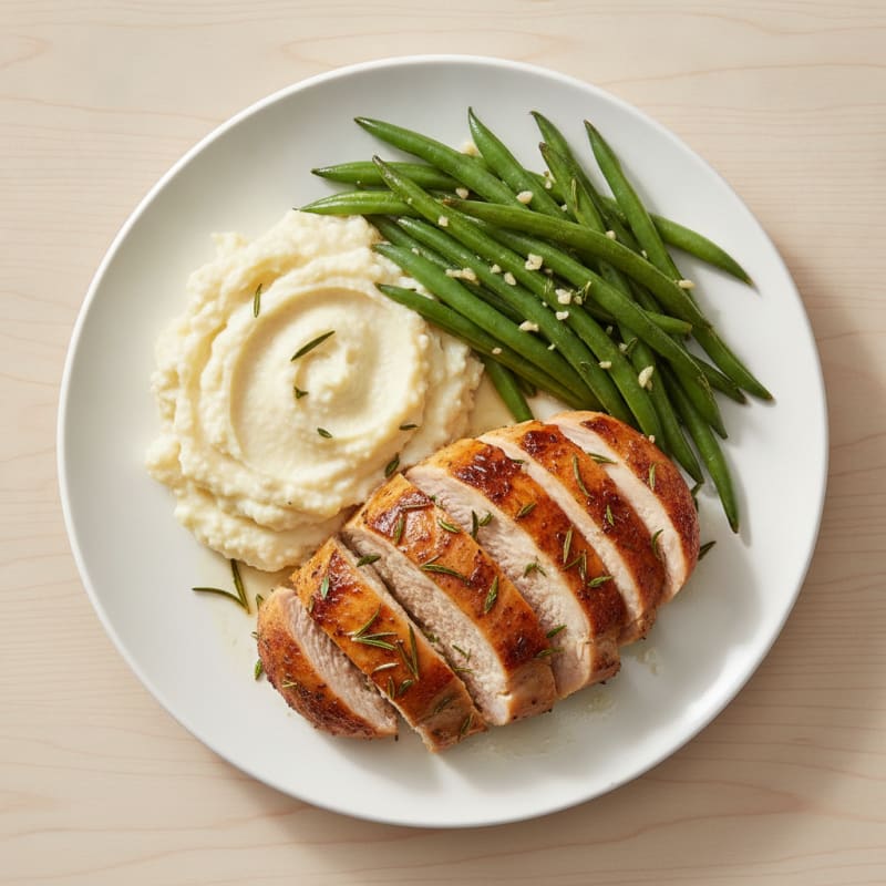 Herb-Roasted Turkey Breast with Steamed Green Beans and Cauliflower Mash