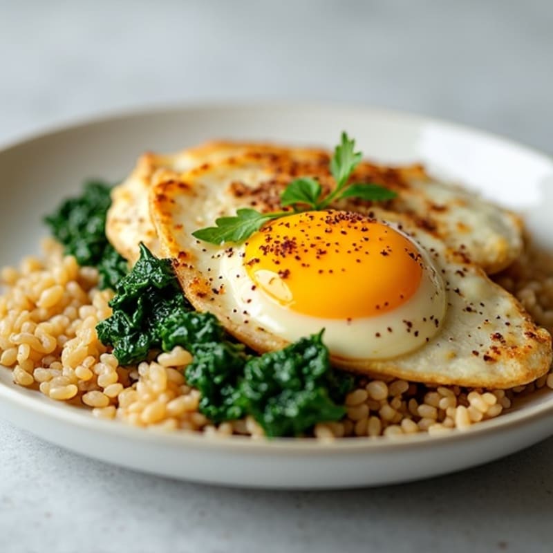 Chicken Egg White Scramble with Brown Rice and Spinach