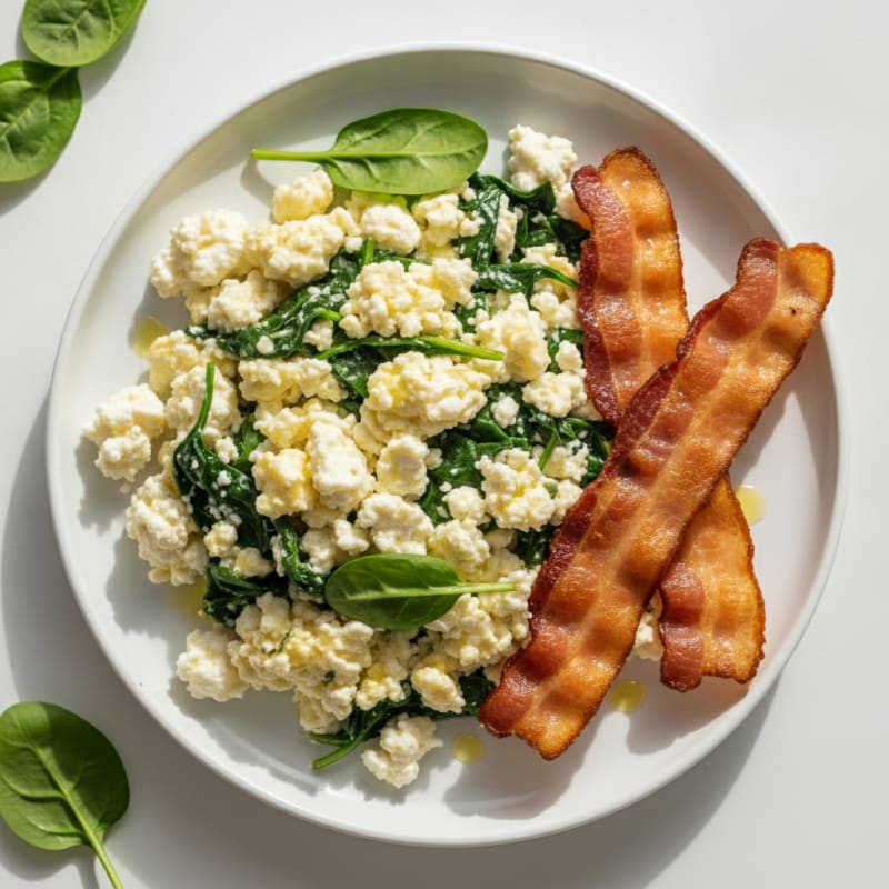 Cottage Cheese Scramble with Spinach and Turkey Bacon