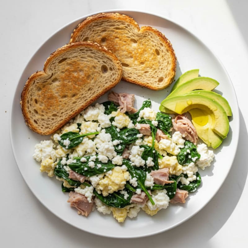 Cottage Cheese Scramble with Spinach and Smoked Turkey