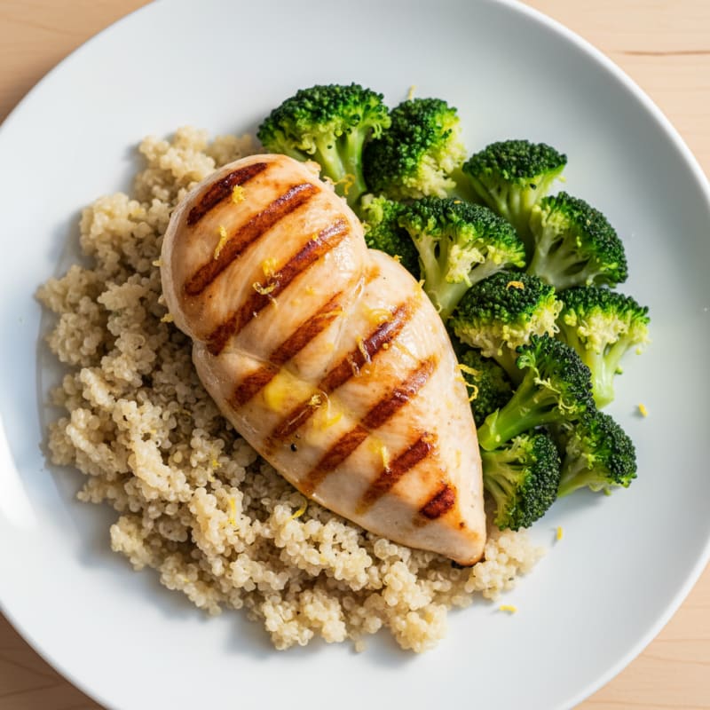 Grilled Chicken Breast with Quinoa and Steamed Broccoli