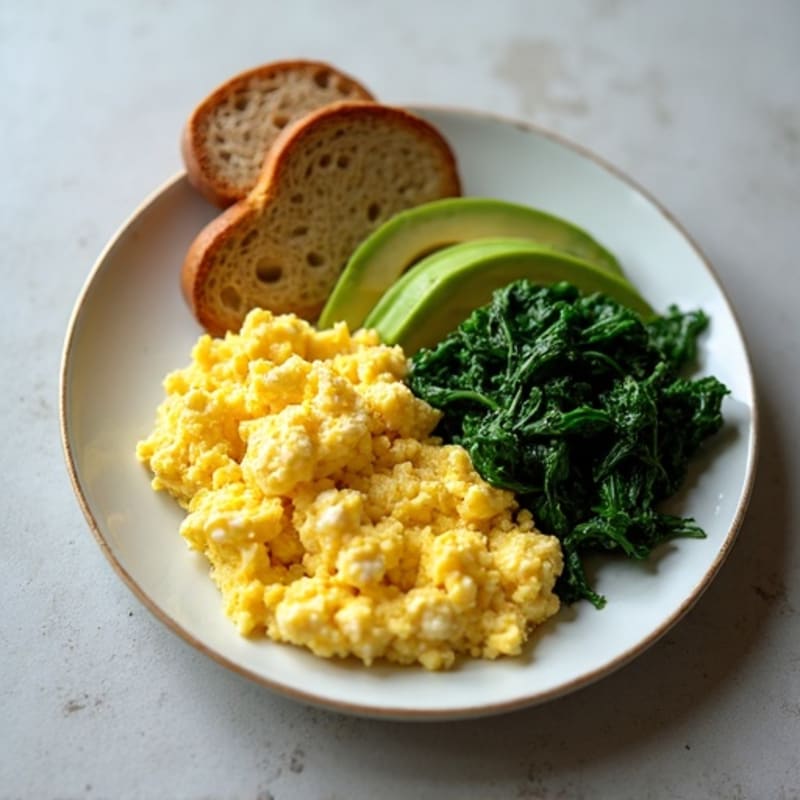 Egg White and Cottage Cheese Scramble with Sautéed Spinach