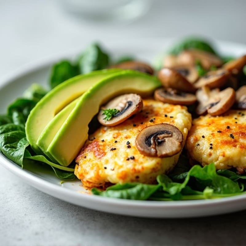Egg White and Turkey Spinach Scramble with Sautéed Mushrooms