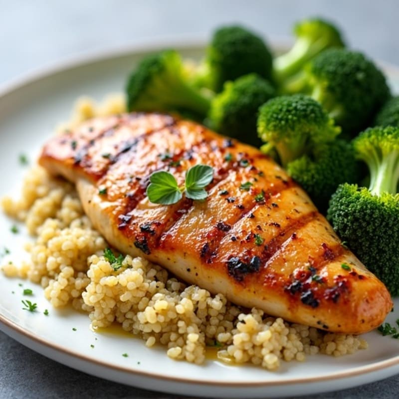 Grilled Chicken Breast with Quinoa and Roasted Broccoli