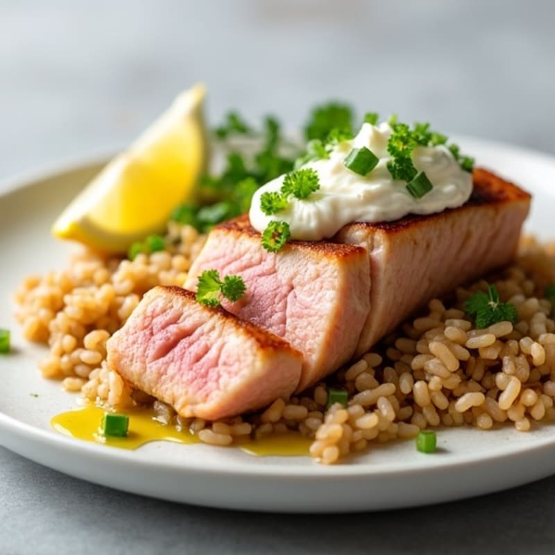 Fresh Flaked Tuna with Brown Rice and Creamy Cottage Cheese
