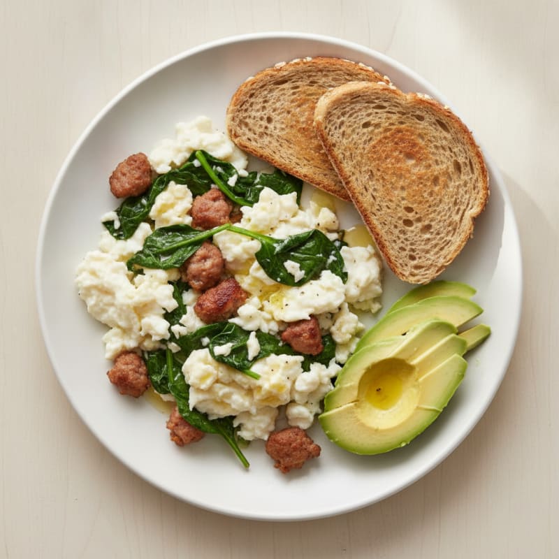 Scrambled Egg Whites with Spinach and Turkey Sausage