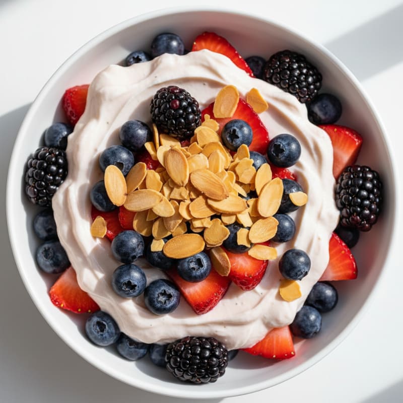 Greek Yogurt Protein Parfait with Mixed Berries and Almonds