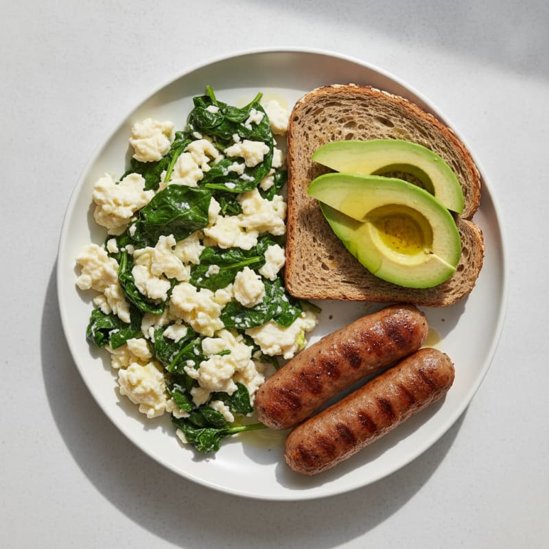Egg White and Spinach Scramble with Turkey Sausage