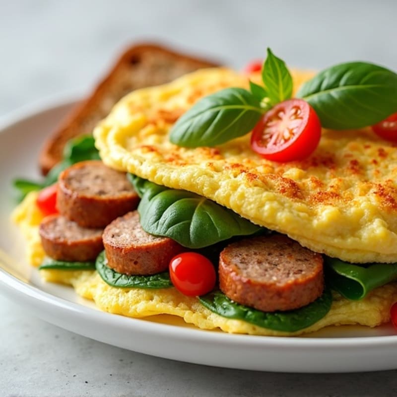 Egg White Spinach Omelette with Turkey Sausage