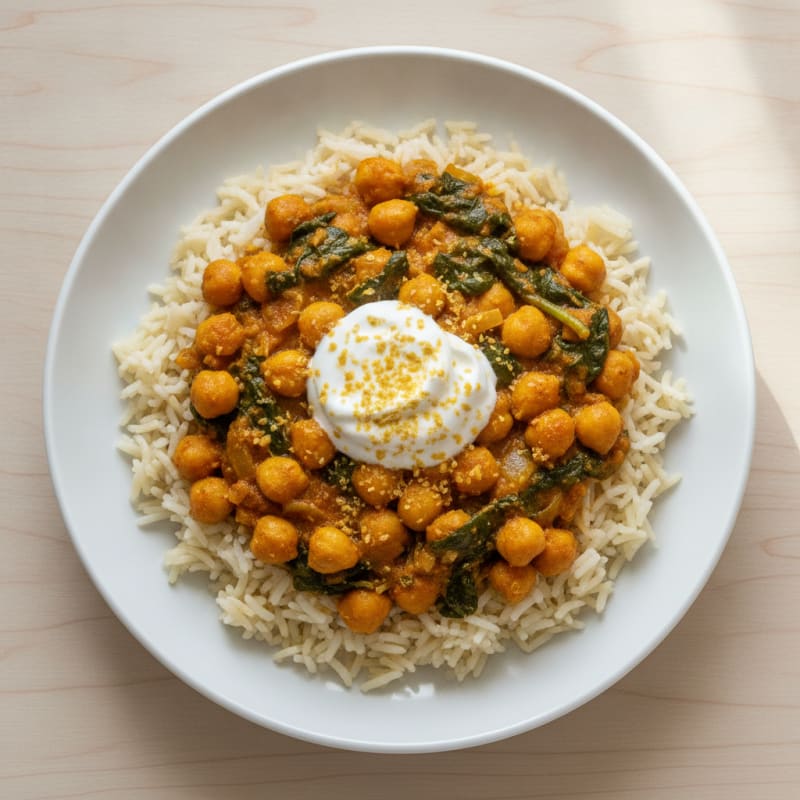 Chickpea and Spinach Curry with Basmati Rice