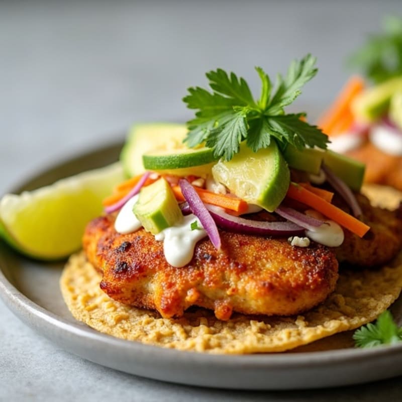 Crispy Baked Chicken Tostadas with Fresh Lime Crema and Crunchy Slaw