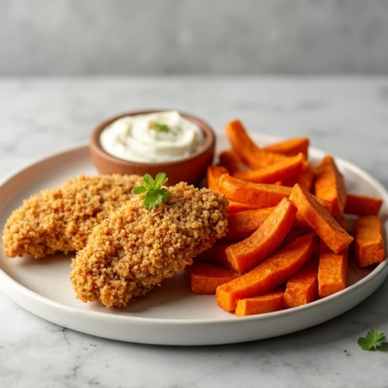 Crispy Baked Chicken Tenders with Roasted Sweet Potato Fries
