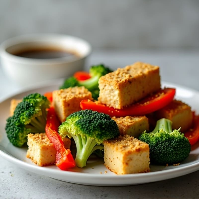 Crispy Peanut Tofu with Roasted Broccoli and Bell Peppers
