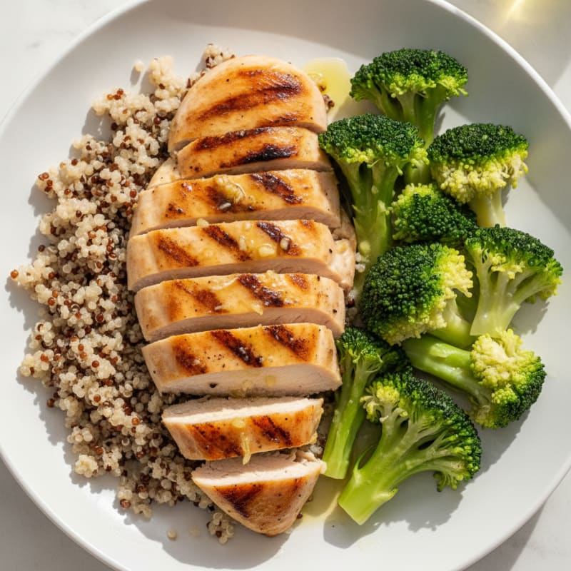 Grilled Chicken Breast with Quinoa and Steamed Broccoli