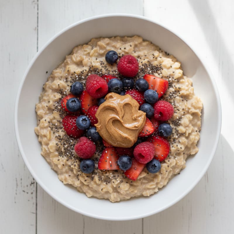Creamy Protein Oatmeal with Chia Seeds and Mixed Berries