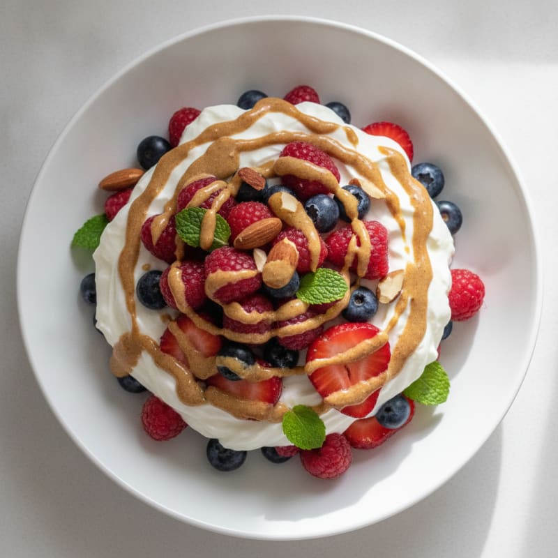 Greek Yogurt Protein Parfait with Mixed Berries and Almond Butter