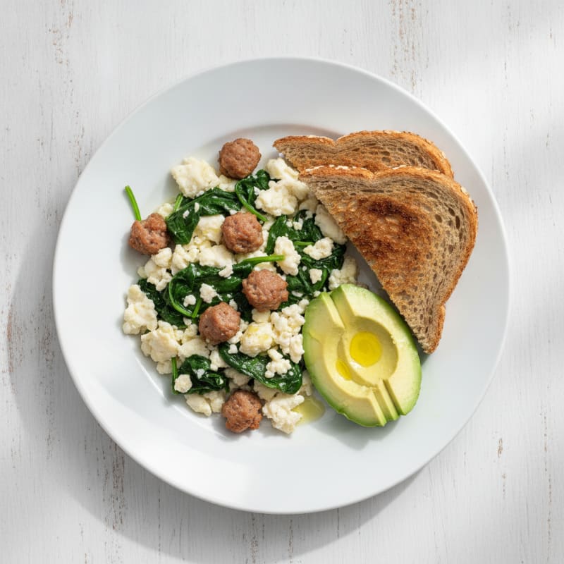 Egg White and Spinach Scramble with Turkey Sausage