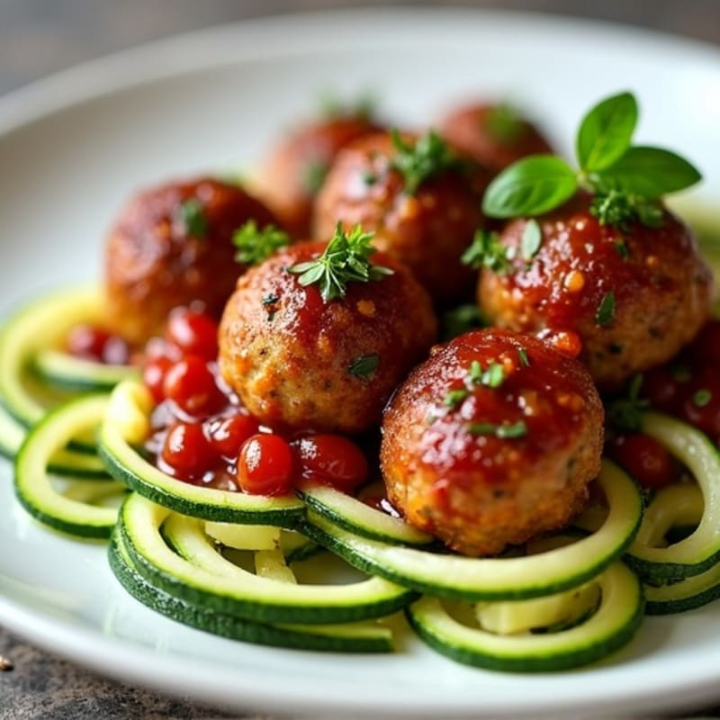 Herb-Roasted Ground Turkey Meatballs with Zucchini Noodles