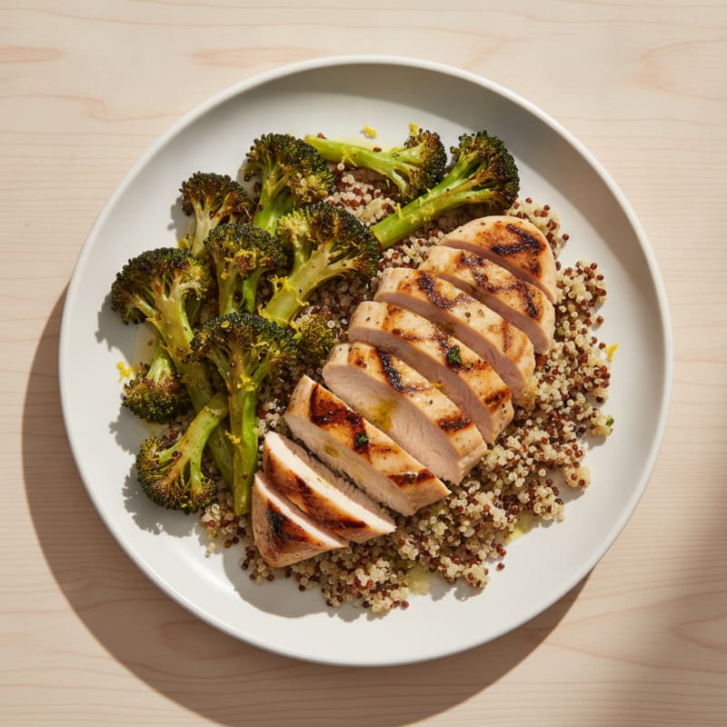 Grilled Chicken Breast with Quinoa and Roasted Broccoli