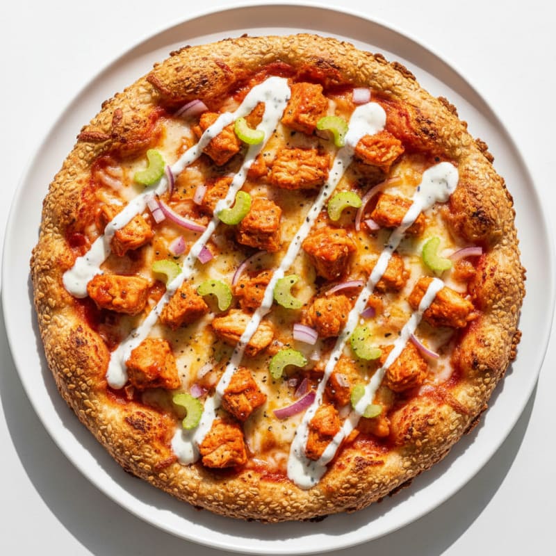 Buffalo Chicken Pizza with Ranch Drizzle