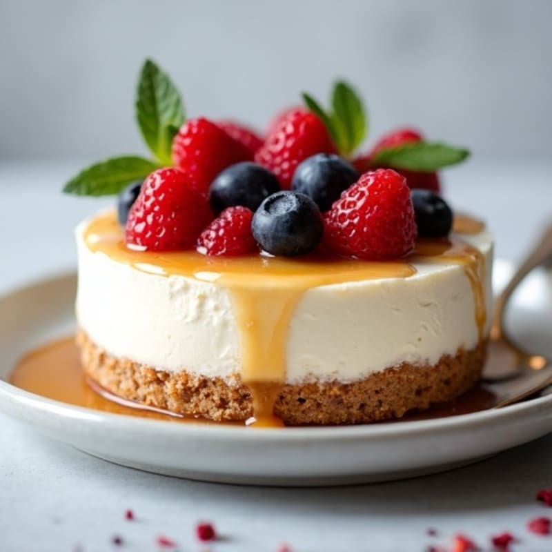 Greek Yogurt Protein Cheesecake with Mixed Berries