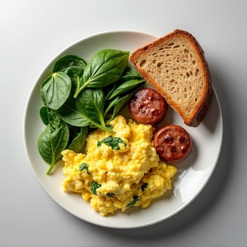 Egg White Scramble with Turkey Sausage and Spinach